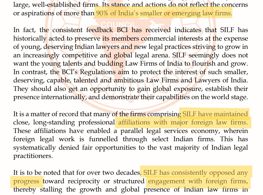 BCI responds to SILF’s objections to the 2025 rules for foreign lawyers in India.