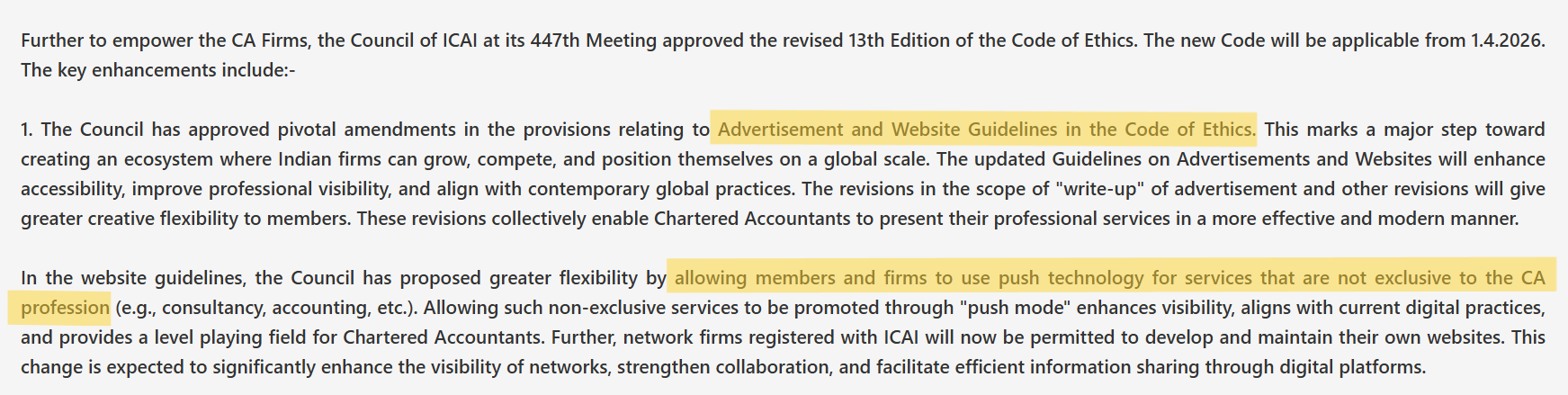 ICAI press release on updated advertisement rules